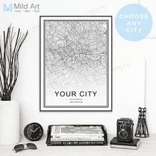 Load image into Gallery viewer, Black White Custom World City Map Paris London New York Posters Nordic Living Room Wall Art Pictures Home Decor Canvas Paintings
