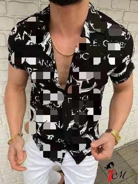 Hot Sale2022Summer New Men Clothing European American Retro Trend Shirt Casual Fashion Printed Cardigan Men's Short Sleeve Shirt