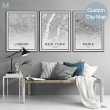 Load image into Gallery viewer, Black White Custom World City Map Paris London New York Posters Nordic Living Room Wall Art Pictures Home Decor Canvas Paintings
