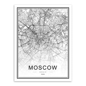 Black White Custom World City Map Paris London New York Posters Nordic Living Room Wall Art Pictures Home Decor Canvas Paintings