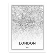 Load image into Gallery viewer, Black White Custom World City Map Paris London New York Posters Nordic Living Room Wall Art Pictures Home Decor Canvas Paintings
